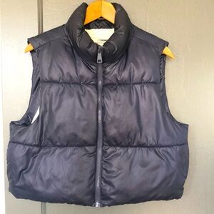 Blue Puffer Vest Crop Navy Blue
